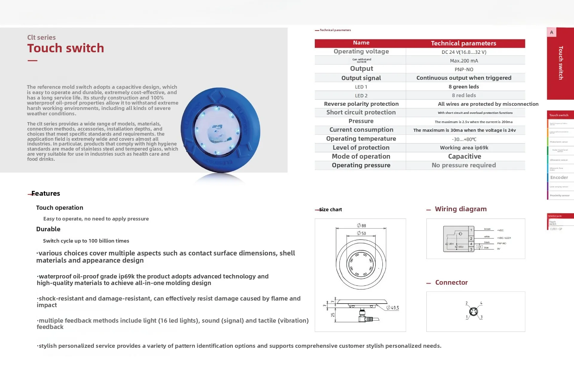 Adequado para interruptor do sensor de toque CAPTRON CHT1-579F-29