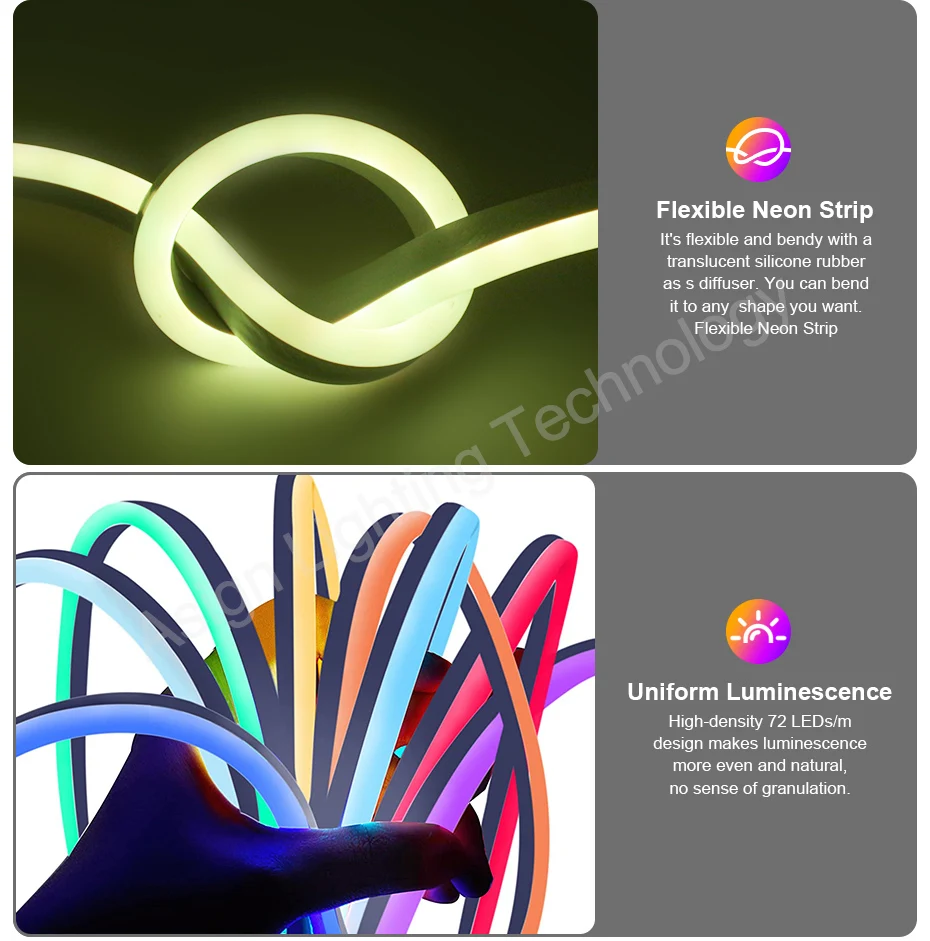 Dimmable 220V RGB Neon Led Strip 1m-100m EU AU UK Plug Remote/Bluetooth/Tuya WiFi Control Outdoor Home Decor Garden Light Neon