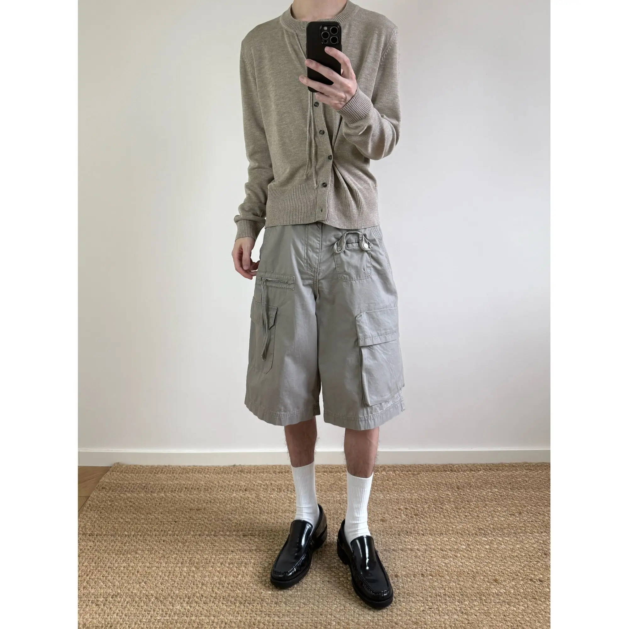 Men's Grey Knee Length Pants Shorts Summer Cool Boys Wide Leg Casual Bottom Male High Solid Color Waist Half Trousers