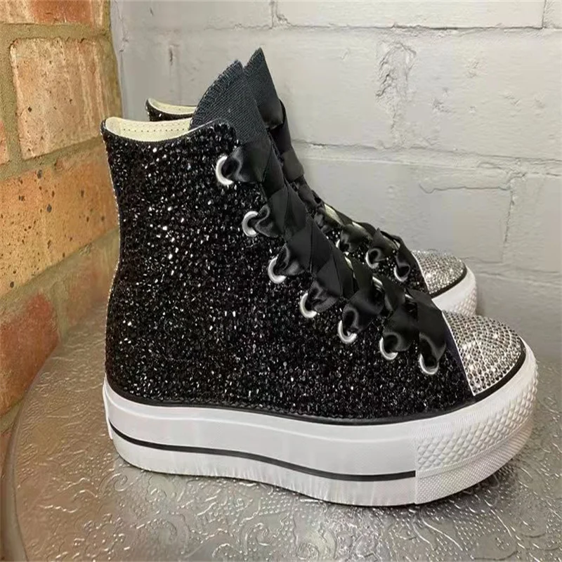 Sapato de lona para homens e mulheres, sola grossa de diamante, personalizado, casual, para primavera e outono, tamanho grande 35-46