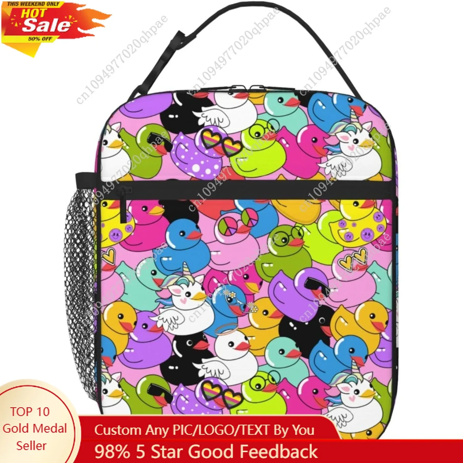 

Colorful Duck Insulated Lunch Bag, Yellow Duck Leakproof Portable Box For Boys Girls, Large Capacity Cooler Bag With Handle And