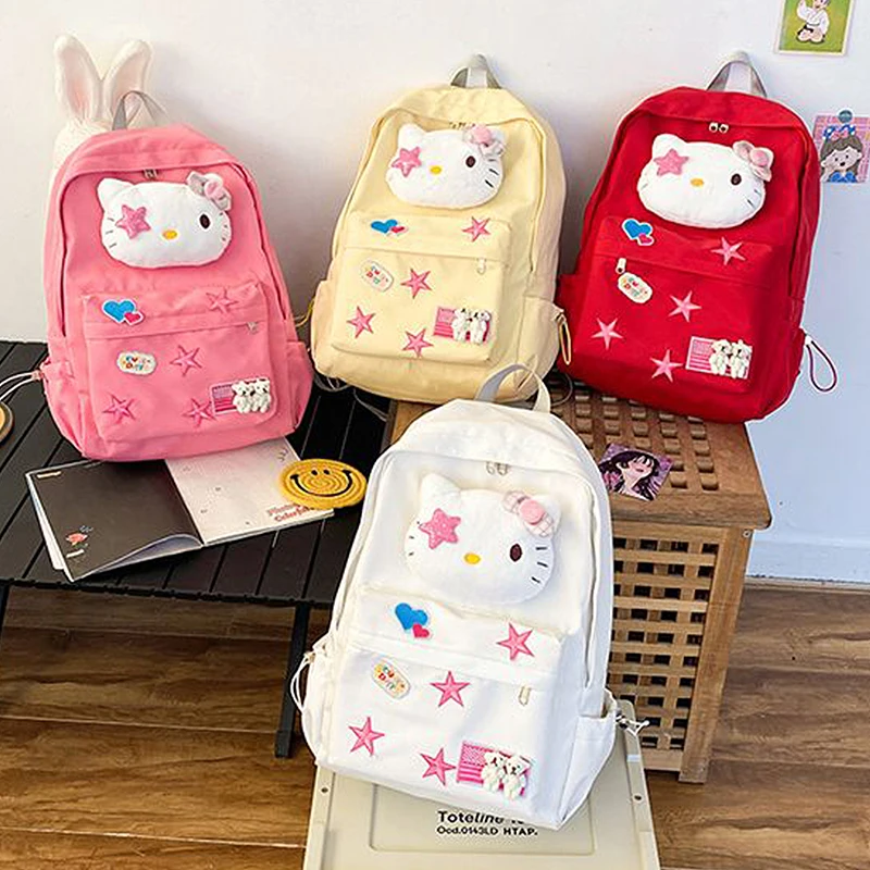 

Оригинальный самодельный рюкзак Y2K Hello Kittys, милый мягкий студенческий рюкзак для девочек с мультипликационным рисунком из аниме «Hello Kitty», популярная Подарочная сумка для девочек