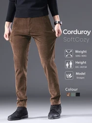 Autumn New Men's Corduroy Slim Casual Pants Coffee High Quality Fashion Comfortable Stretch Straight Trousers Solid Color Male