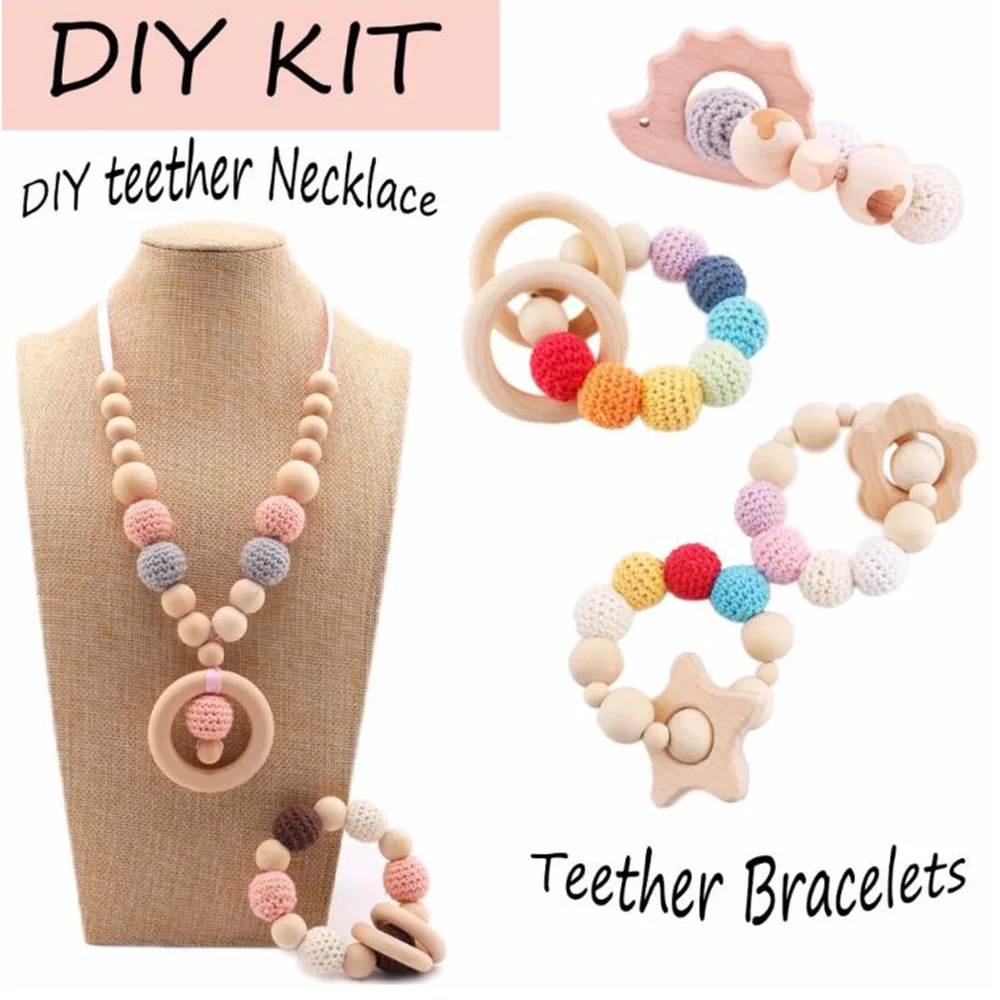 20Pcs  16/20MM Wooden Beads Crochet Bead Teether OaganicBaby Teethers Bpa Free Wooden Diy Tiny Rod Baby Teething Toy