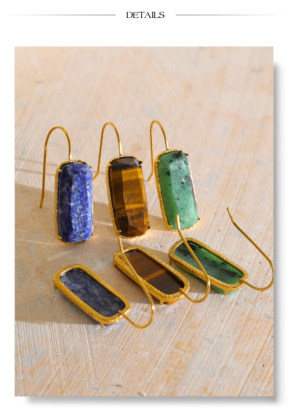 Yhpup Edelstahl Rechteckige Ohrringe Hochwertiger Lapislazuli Tigerauge Exquisiter Attraktiver Damenschmuck – Detail 8