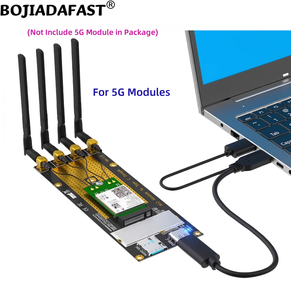 USB 3.0 Type-A Connector to NGFF M.2 B-Key Wireless Adapter 1 Nano SIM Card Holder 4 Antennas For RM520N-GL 5G 4G Module Modem