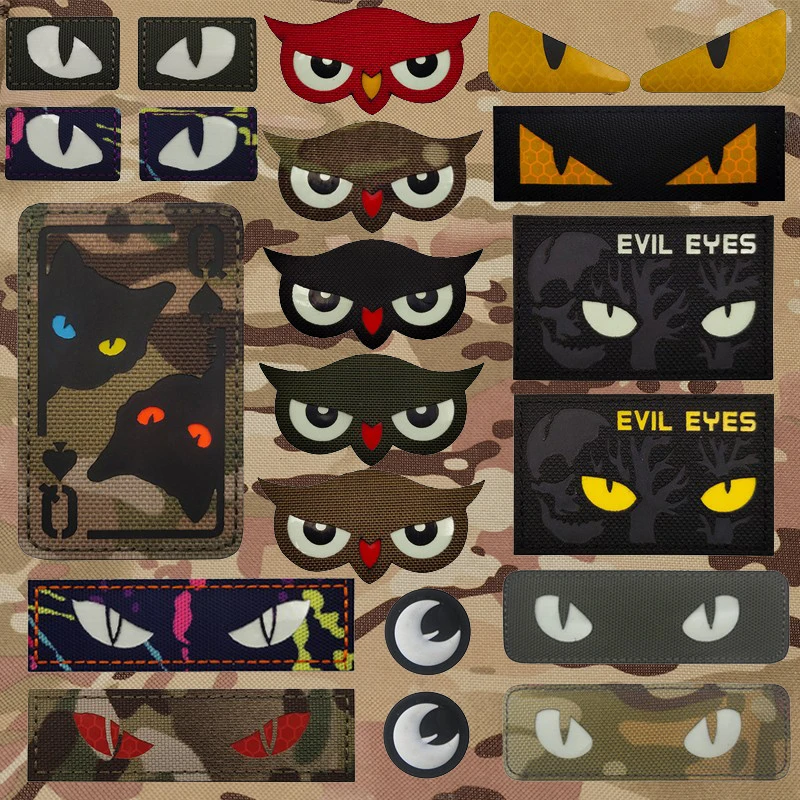 Evil Cat Eyes Reflective Patch Owl  Badge Military Helmet Decorative Applique Tactical Patches  Stickers On Clothing