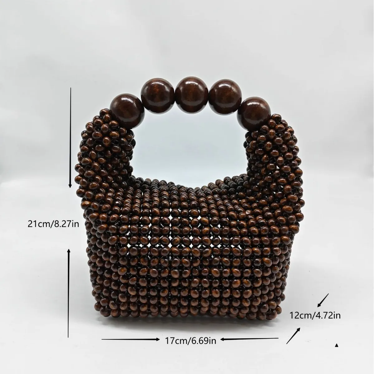 French Style Wooden Woven Beaded Handbag Vintage Pearl Wood Bead Boston Bag Fashion Ladies Clutch Purse for Wedding Party Beach