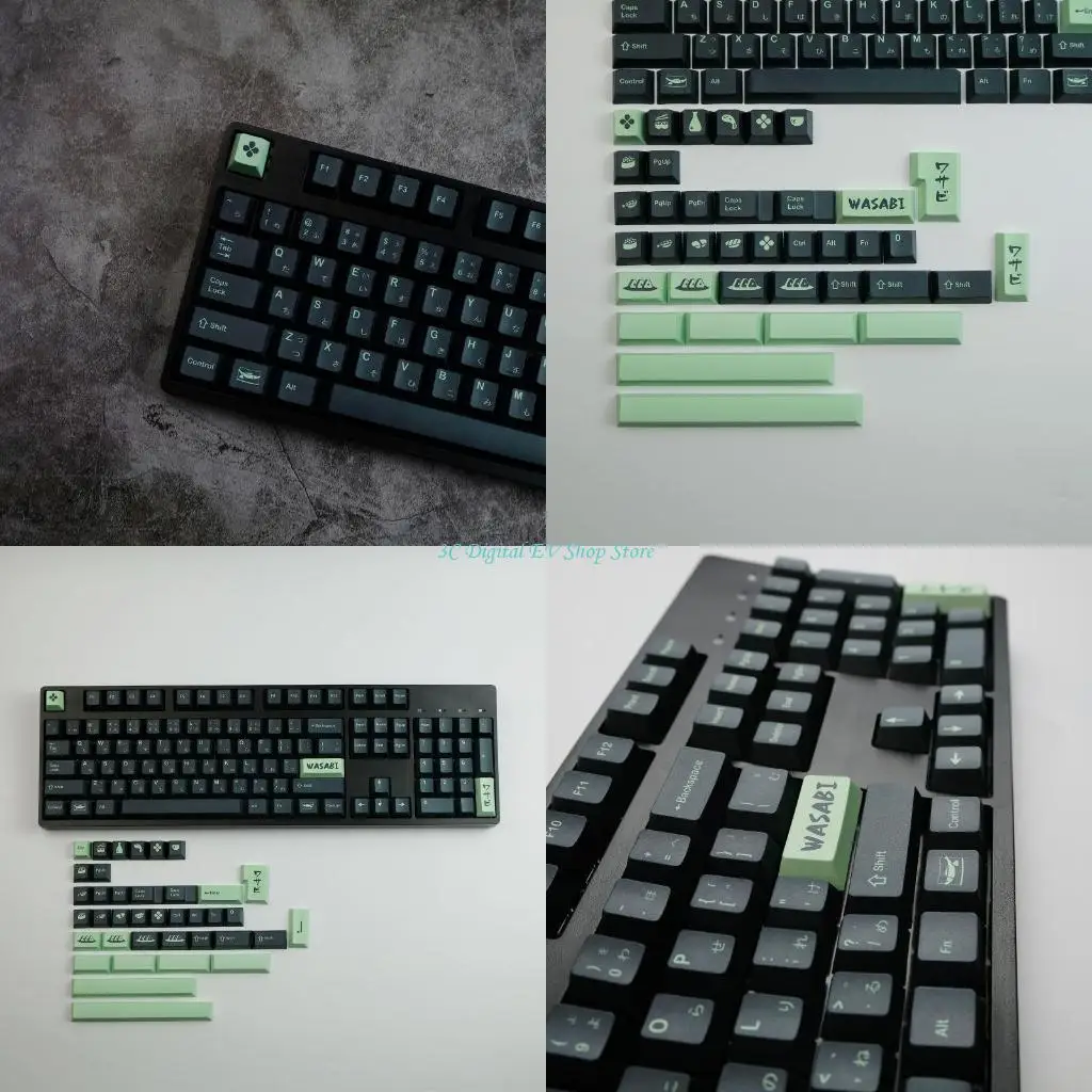 

E74D Green Wasabi Mustard Keycaps PBT Sublimation Mechanical Keyboard Original Full Set Sushi 142 Keys Keycap