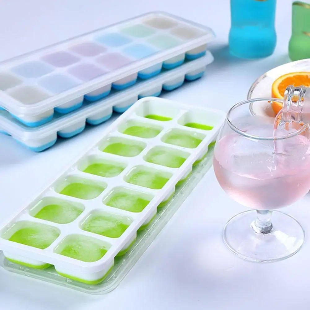 Homemade Ice Cube Box 14 Compartment Ice Cube Square Ice Cube Mold With LidSilicone Ice CubeSoft BottomEasy Release Ice Cube Box