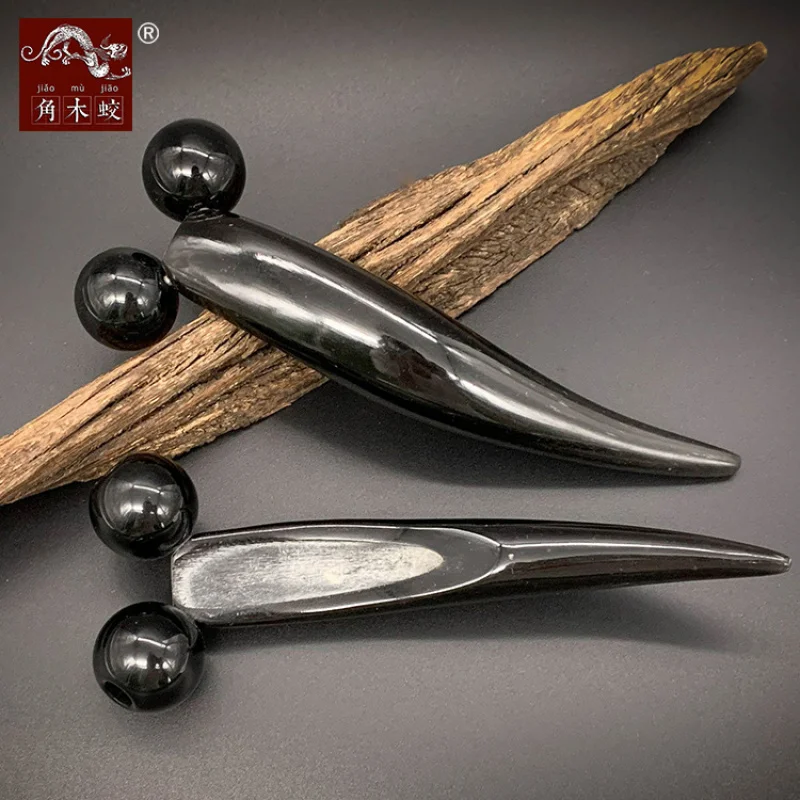 Black Yak Horn Handmade Health Care Beauty Stick for Tendon and Acupoint Massage