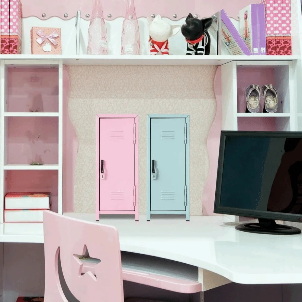 Picture 4: Cute Iron Makeup Storage Cabinet Vertical Lockable Cabinet Organizer Box Two Layers with A Lock File Cabinet Office