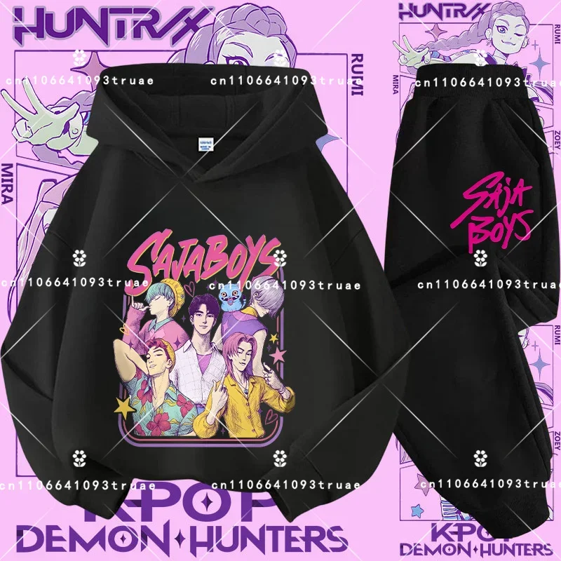 

2026 KPop Demon Hunters Print Clothing Children Hoodie 2pcs Set Pants Suit Kids Boys Tracksuit Girls Clothing Sport Tracksuits