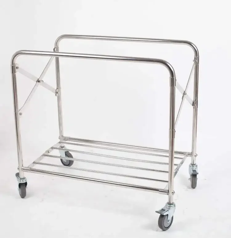 Stainless Steel Collection Trolley Hotel Room Service Trolley Cleaning Folding Linen Trolley