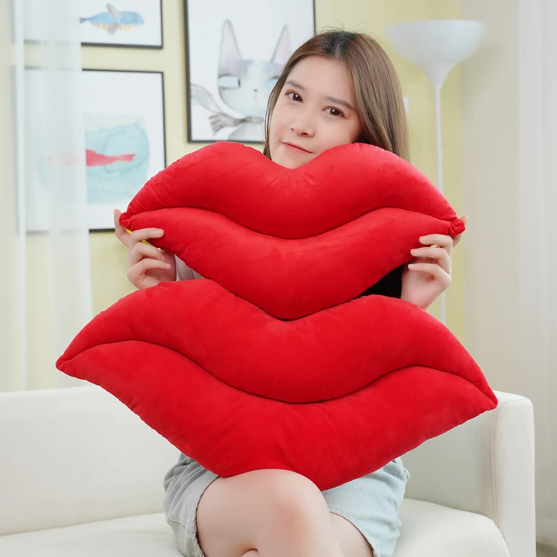 Red Pink Lip Shape Throw Pillows Soft Stuffed Plush Toys Cushion For Bed Couch Office Creative Hugging Pillows For Girls Gifts