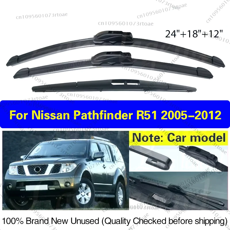 

For Nissan Pathfinder R51 2005-2012 Wiper Front Rear Wiper Blades Soft Rubber Windshield Windscreen Window Rain Brush 24"18"12"