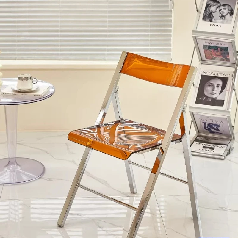 

Интернет-знаменитости, складной стул со спинкой, бытовой стул для маленькой квартиры, обеденный стул, современный акриловый стул для магазина чая с молоком, прозрачный стул