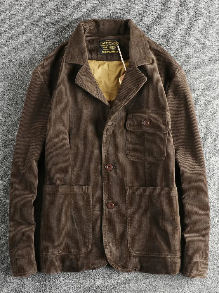2025 Spring and Winter New American Retro Corduroy Casual Blazers Men\'s Simple 100% Cotton Heavyweight Street Loose Suit Jacket