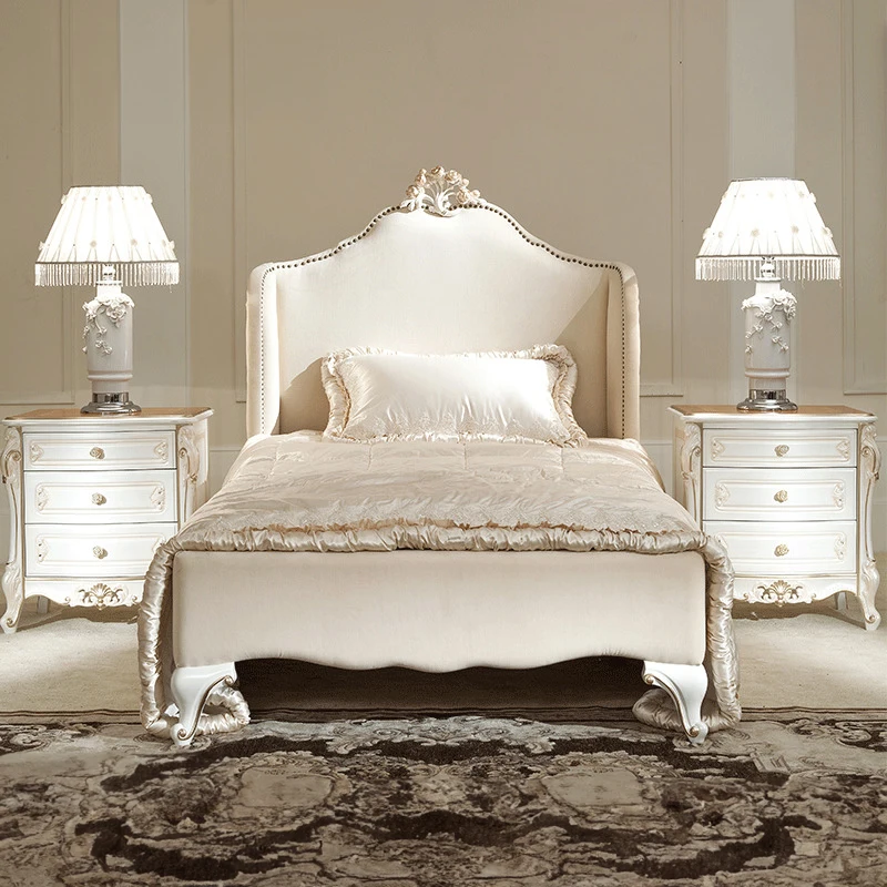 

French Furniture Children's Bed Light Luxury Solid Wood 1.2M Double Bed European Light Luxury Bedroom Daughter's Bed