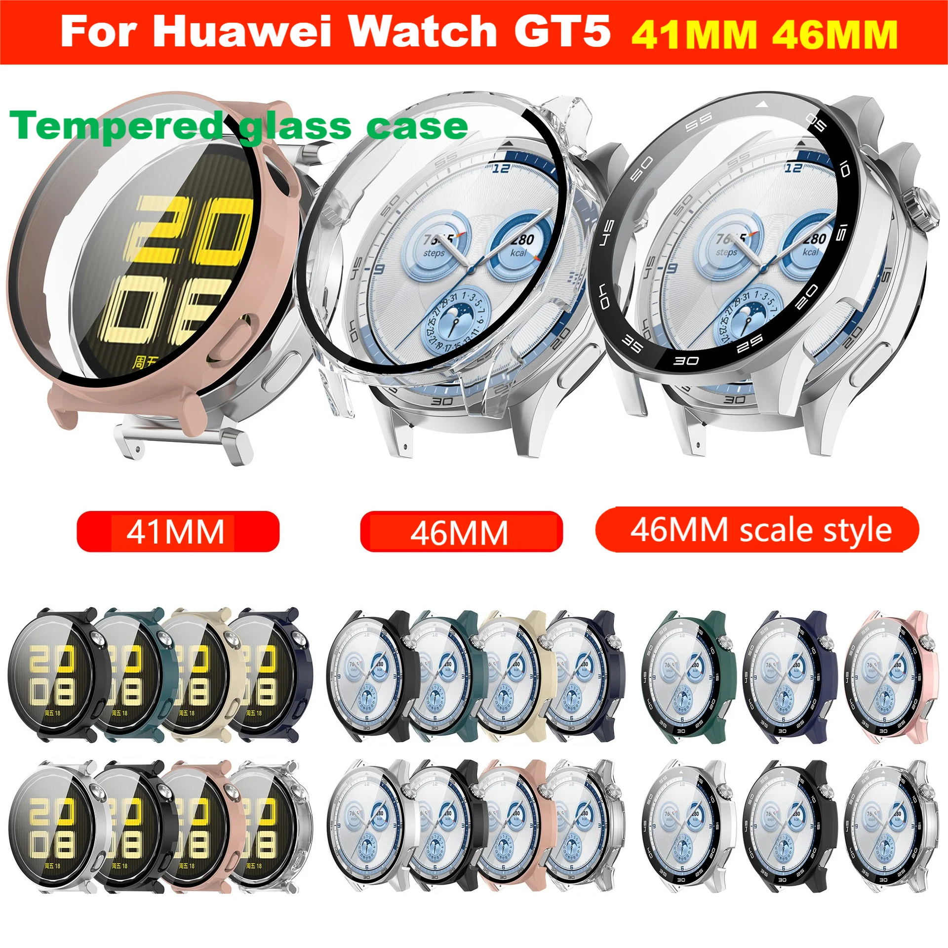 Funda de vidrio templado para Huawei Watch GT 5, Protector de pantalla de cubierta completa, parachoques para reloj GT5, accesorios para relojes inteligentes de 41MM y 46MM