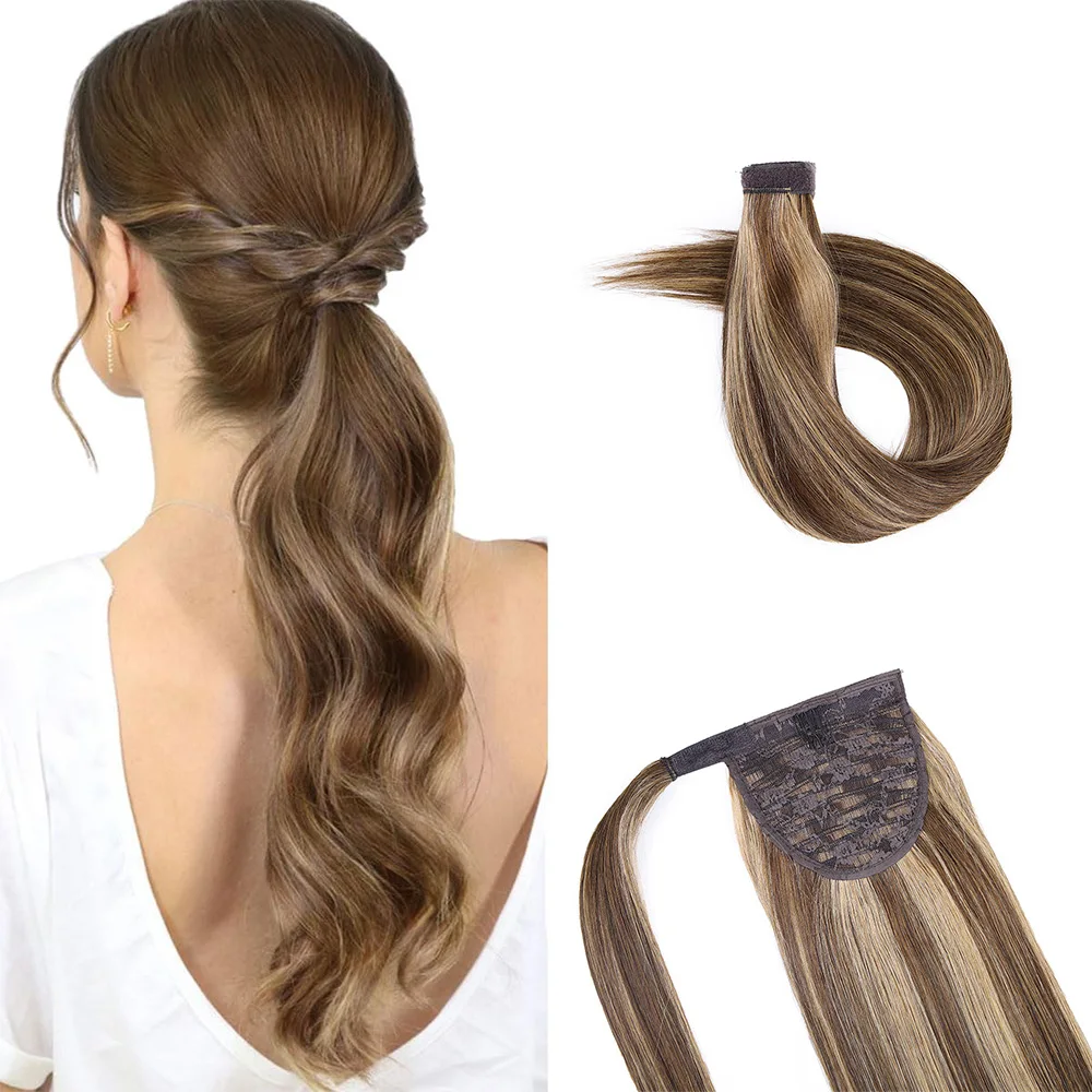 

Human Hair Ponytail Extensions Natural Remy Human Hair Extensions Invisible Magic Paste Soft Straight Ponytails With Clip ins
