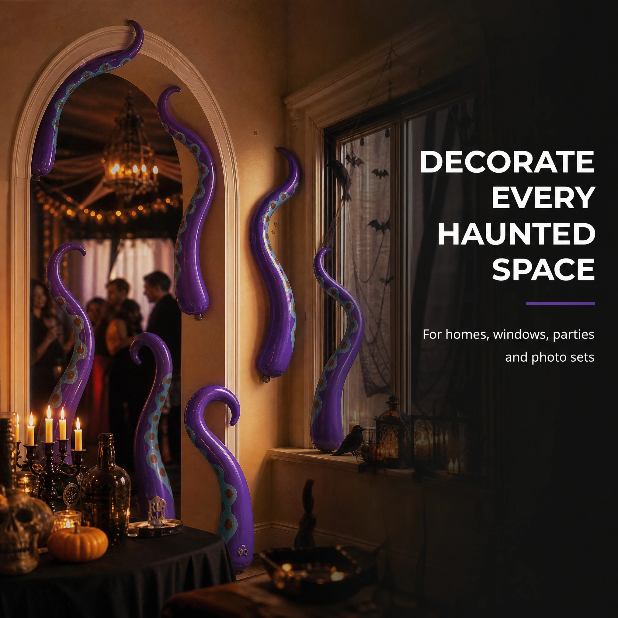 Purple Inflatable Octopus Tentacle Halloween Decor PVC Blow Up Octopus Arm Spooky Party Prop for Haunted House Yard Window