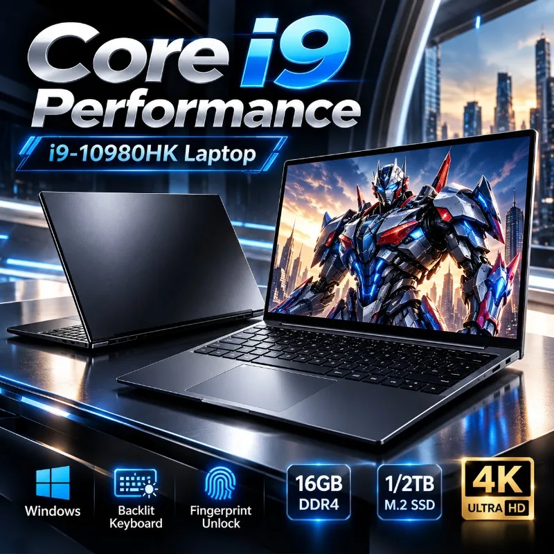 Computador portátil para jogos de 15,6 polegadas, com processador Intel Core i9 10980HK, sistema operativo Windows, 16/32 GB de RAM, desbloqueio por impressão digital, portátil seguro.