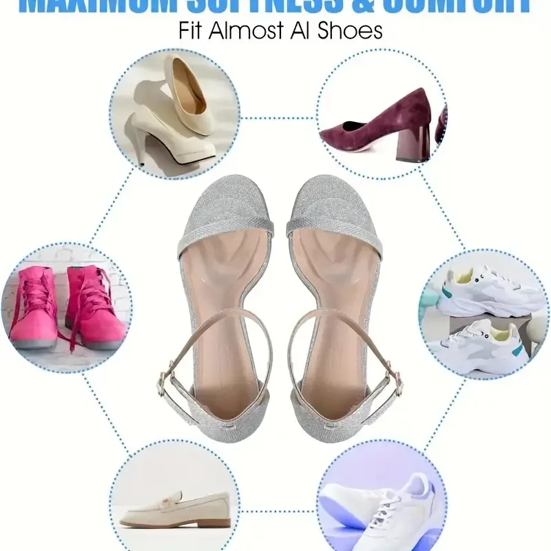 앞발 쿠션 젤 패드 4개 - 하이힐을 위한 재사용 가능한 앞발 패드로 발 압력을 완화하고 미끄럼 방지 충격 패드