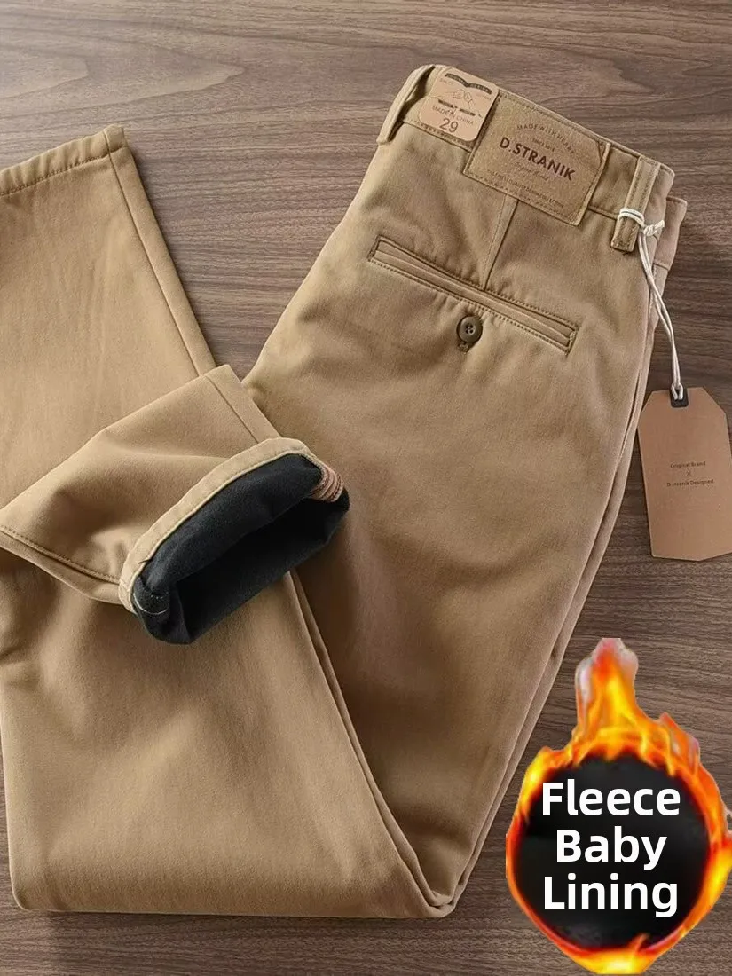 

Men's Straight Leg Casual Pants Fce Lined Commuter Faionable Versatile Busin Pure Color Long Trousers No Tag