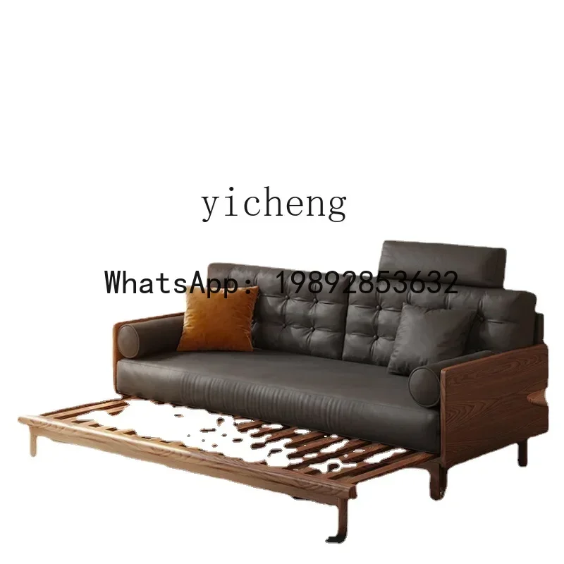 

Multifunctional Solid Wood Leather Sofa Bed Foldable Dual-Purpose Living Room Faux Leather Retro Corduroy Retractable Bed
