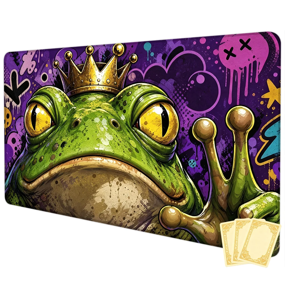 Mysterious Frog King TCG Playmat Magic Playmat Gathering Gaming Mat with Stitched Edge Anti-slip base 60X35cm Trading Card Game