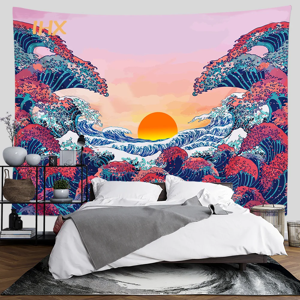 Monte Fuji Tapeçaria para Decoração do Quarto, Pendurado na Parede, Japão Kanagawa, Onda Grande, Quarto, Dormitório Estético, Kawaii Home Decor