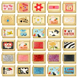 FUNIQUE Golden Charm Butterfly Coffee Sailing Boat Italian Charm Links Fit 9mm Stainless Steel Bracelet Jewelry DIY Making