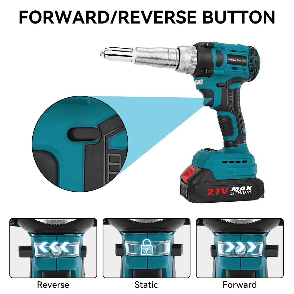 2.4~5.0mm Brushless Electric Riveter Gun 20000N Cordless Rivet Clamp Nut Gun Insert Auto Riveting Tool For Makita 18V Battery