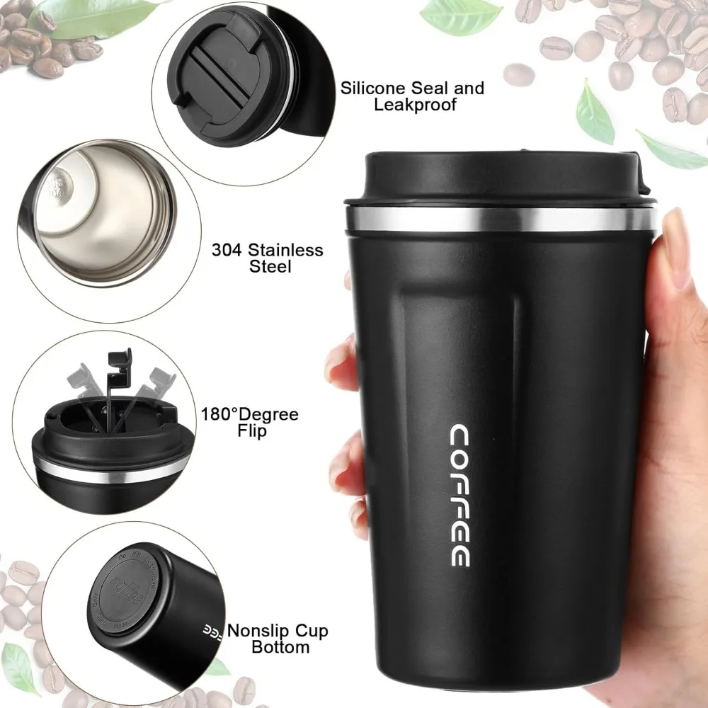 

6 упаковок изолированных кофейных кружек из нержавеющей стали, 12 унций, вакуумные герметичные многоразовые стаканы с двойными стенками для горячих и холодных напитков