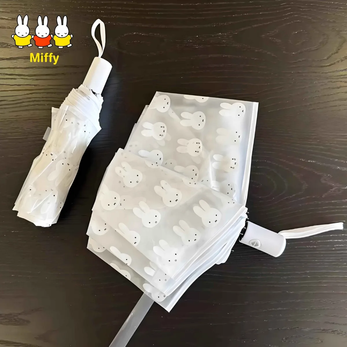 Hot Anime Kawaii Miffy Umbrella Fully Automatic Three-fold Frosted Handle Transparent Umbrella for Both Weather and Rain view 2