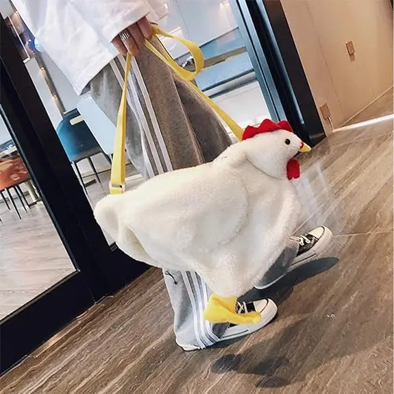 Women Cute Chicken Shape Bag,Fashion Animal-Style Plush Shoulder Handbag,Cartoon Large Capacity Crossbody Bags for Women Girls