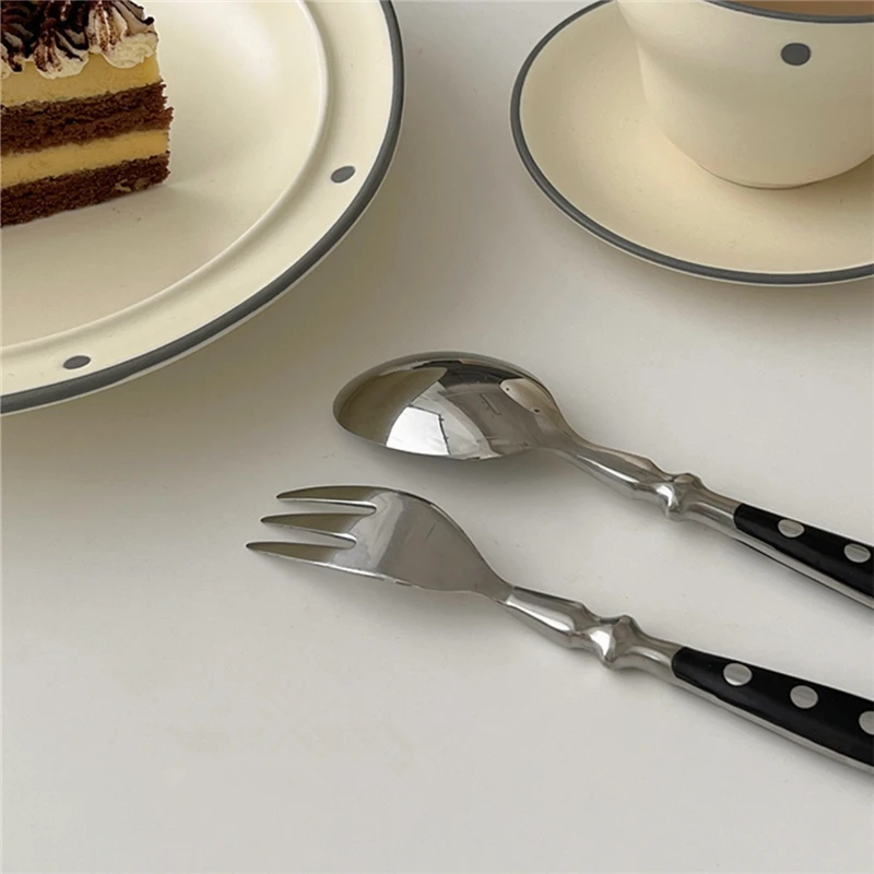 Hotel Stainless Steel Table Knife Fork Spoon Sets Teaspoon Teafork Steak Knife Cutlery Restaurant Serviing Set Black Wood Handle view 6