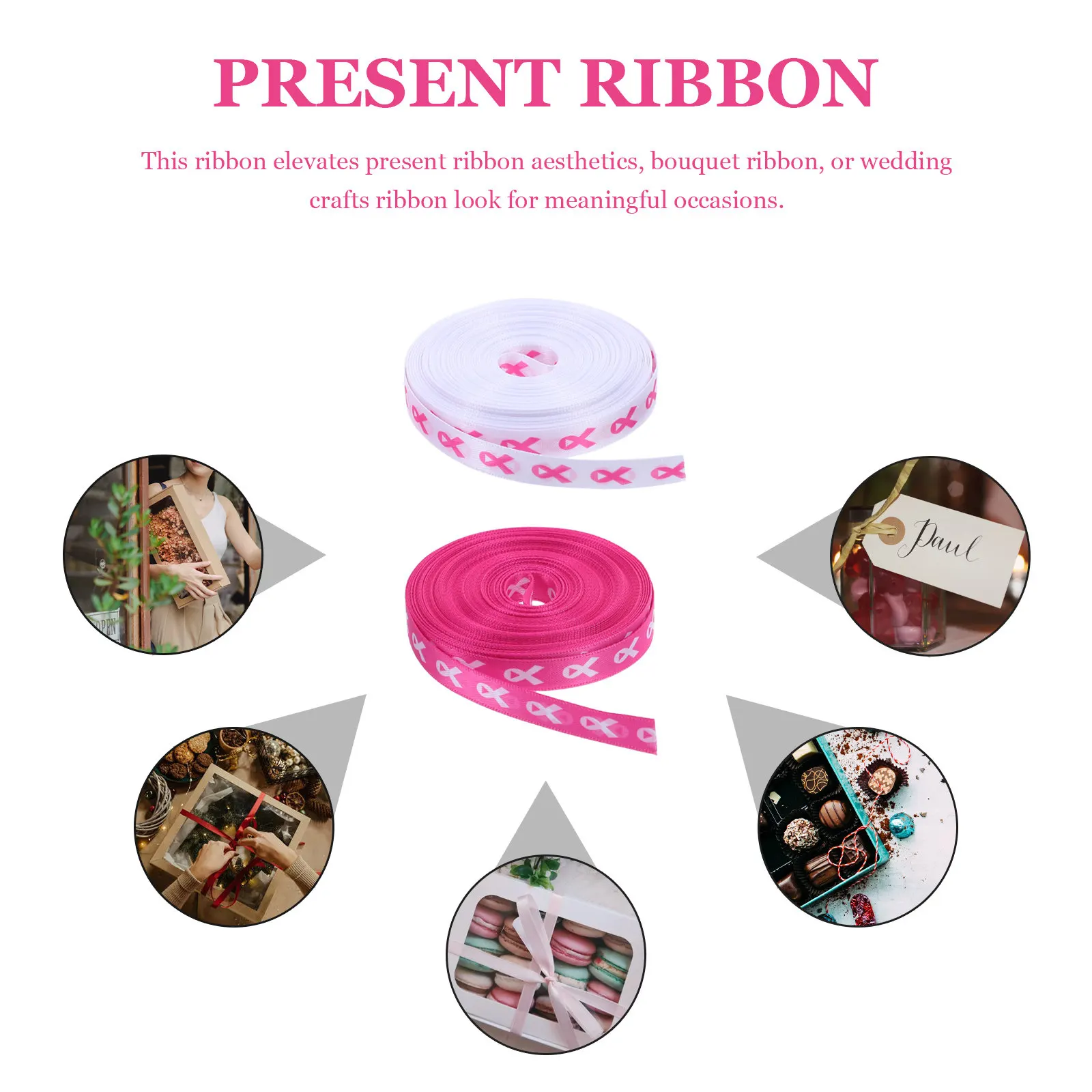 2 Rolls Cancer Awareness Ribbon Bundle Craft Ribbon for Wrapping Presents Bouquet Decoration Balloon Curling Fundraising Events