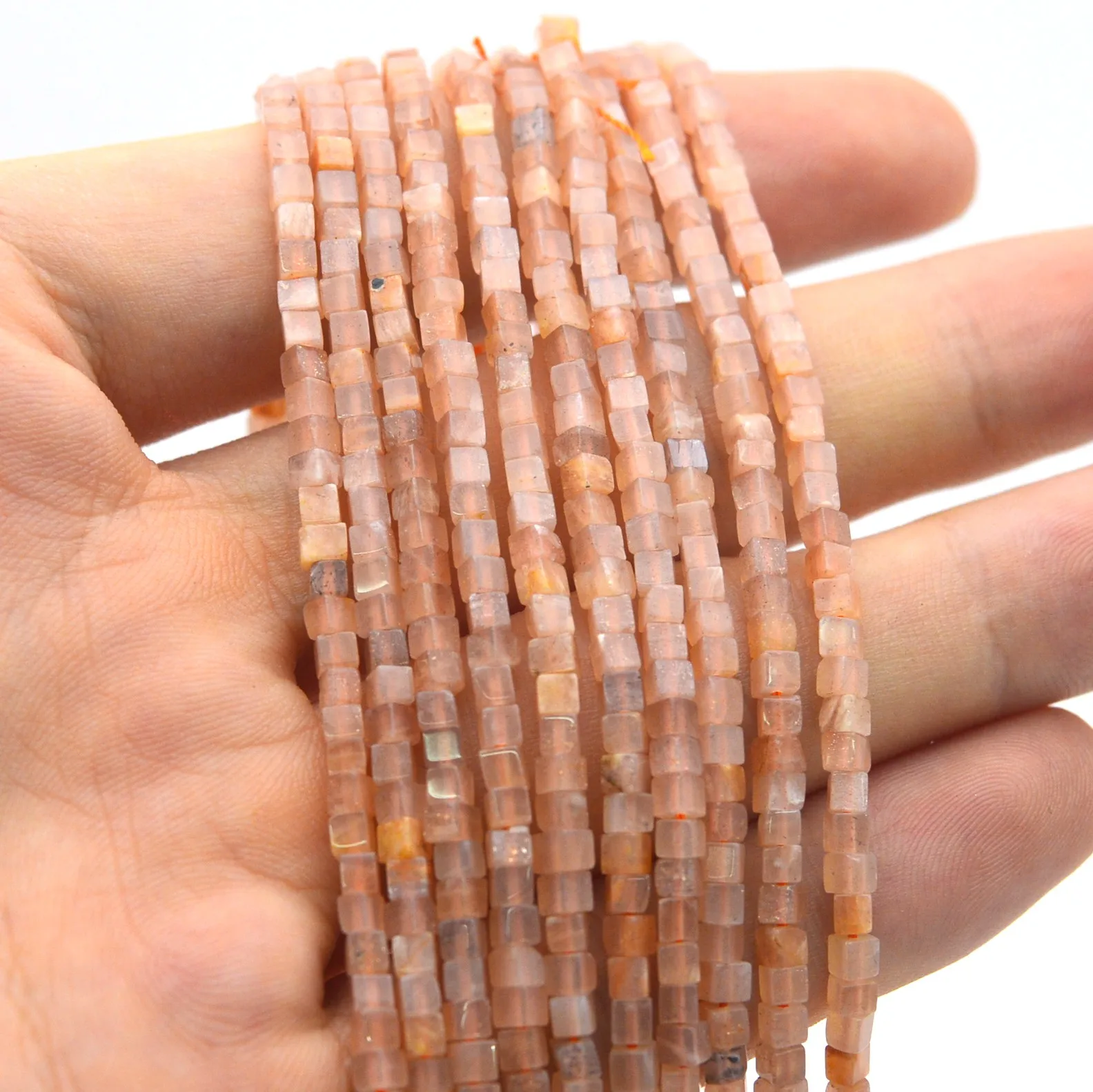 

2mm 4mm Natural Orange Sun Stone Square Beads Stone Cube Bead For DIY Necklace Bracelat Jewelry Making Strand 15"