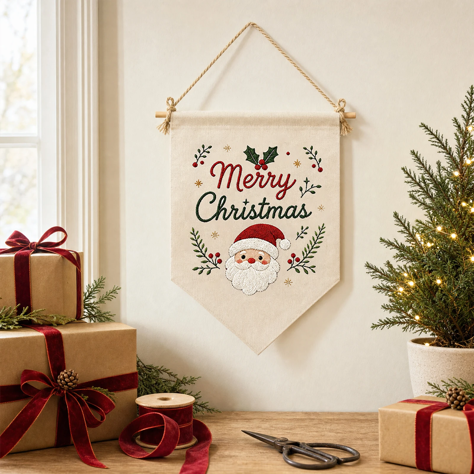 Printed Embroidery Kit - Beginner DIY Christmas Embroidery Kit Triangle