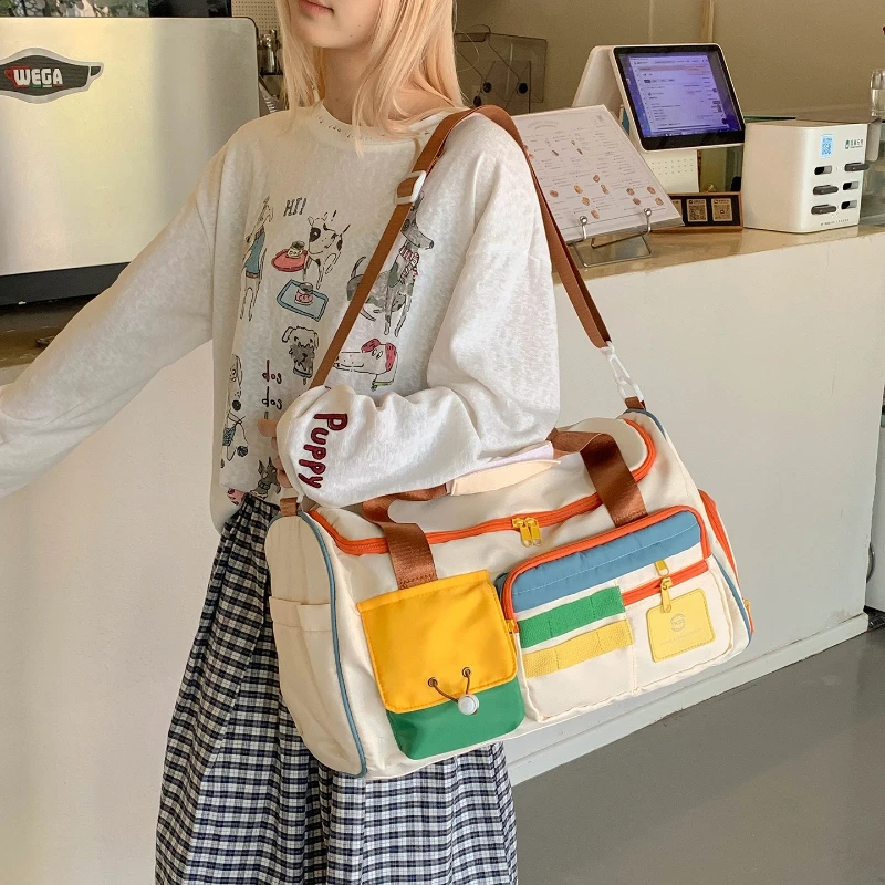 

Large Capacity Dopamine Contrasting Color Travel Bag 2025 New Female Sports Fitness Duffel Cute Storage Bag for Travel