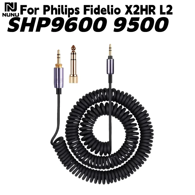 NUNU Spring Relief Coiled Headphone Cable for Philips Fidelio X2HR L2 SHP9600 SHP9500 SHP9500S Headphones Cables Cords Wire