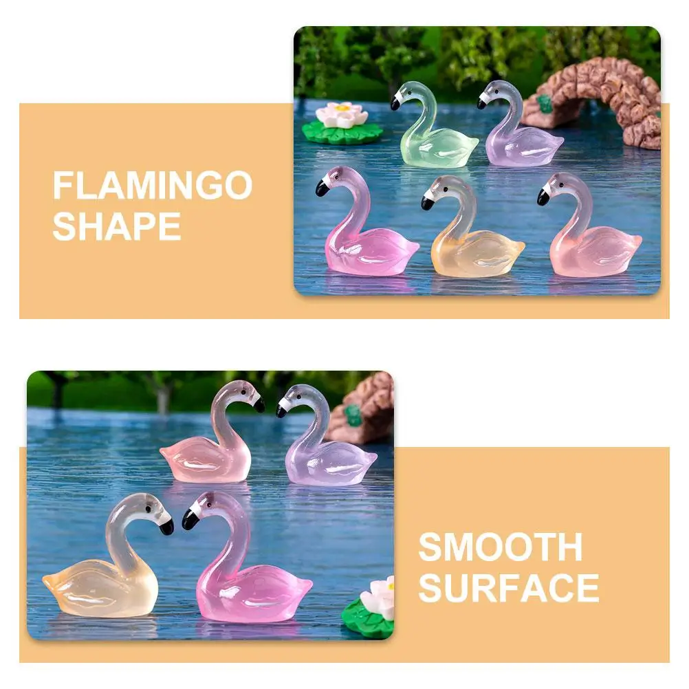 

20 Pcs Glow Flamingo Statue Mini Resin Landscape Figurine Garden Decoration Small Figure Fairy Garden Decor Micro Model