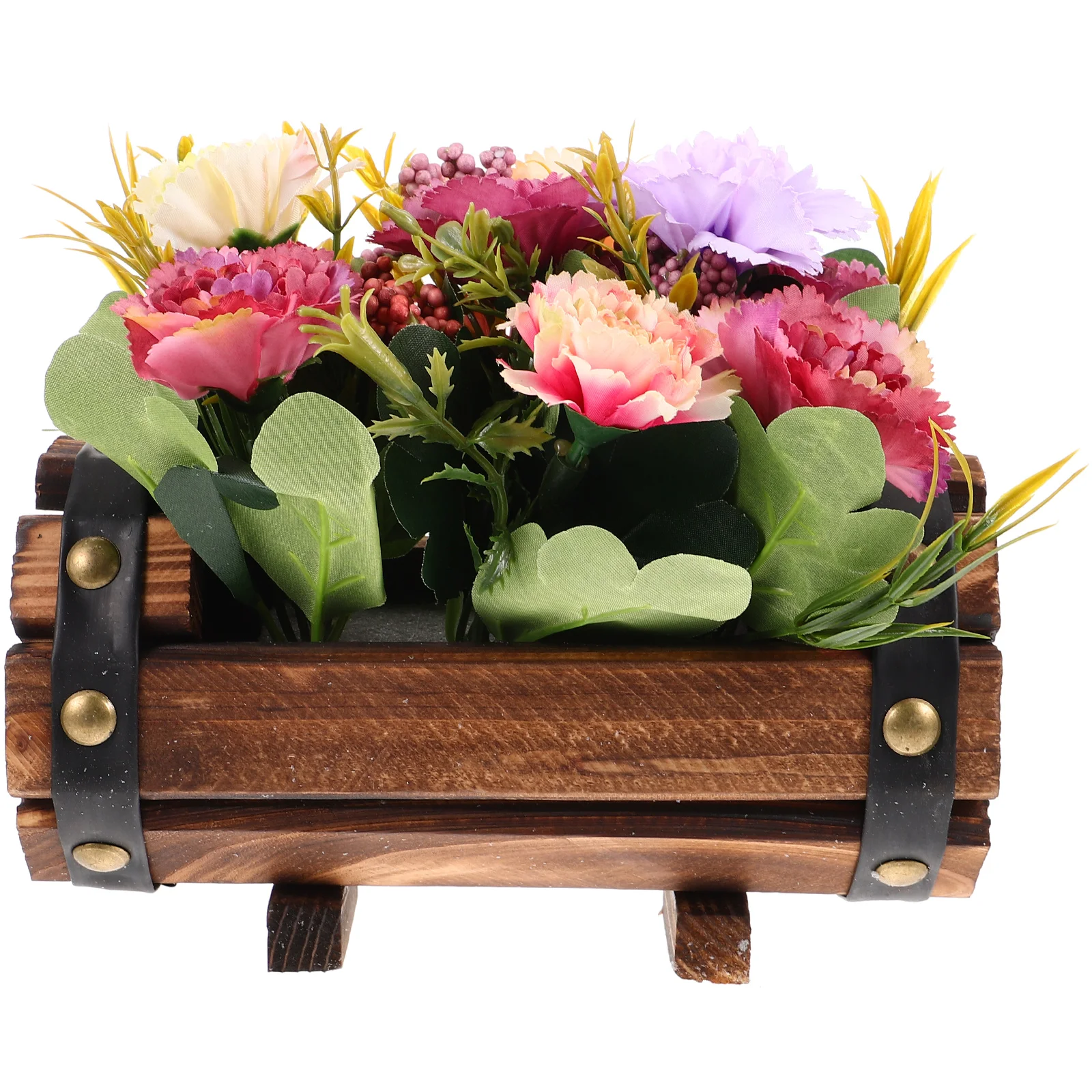 

Rustic Wooden Flower Pot Half Barrel Planter Artificial Flowers Decor Balcony Garden Vintage StyleWooden Flower Box