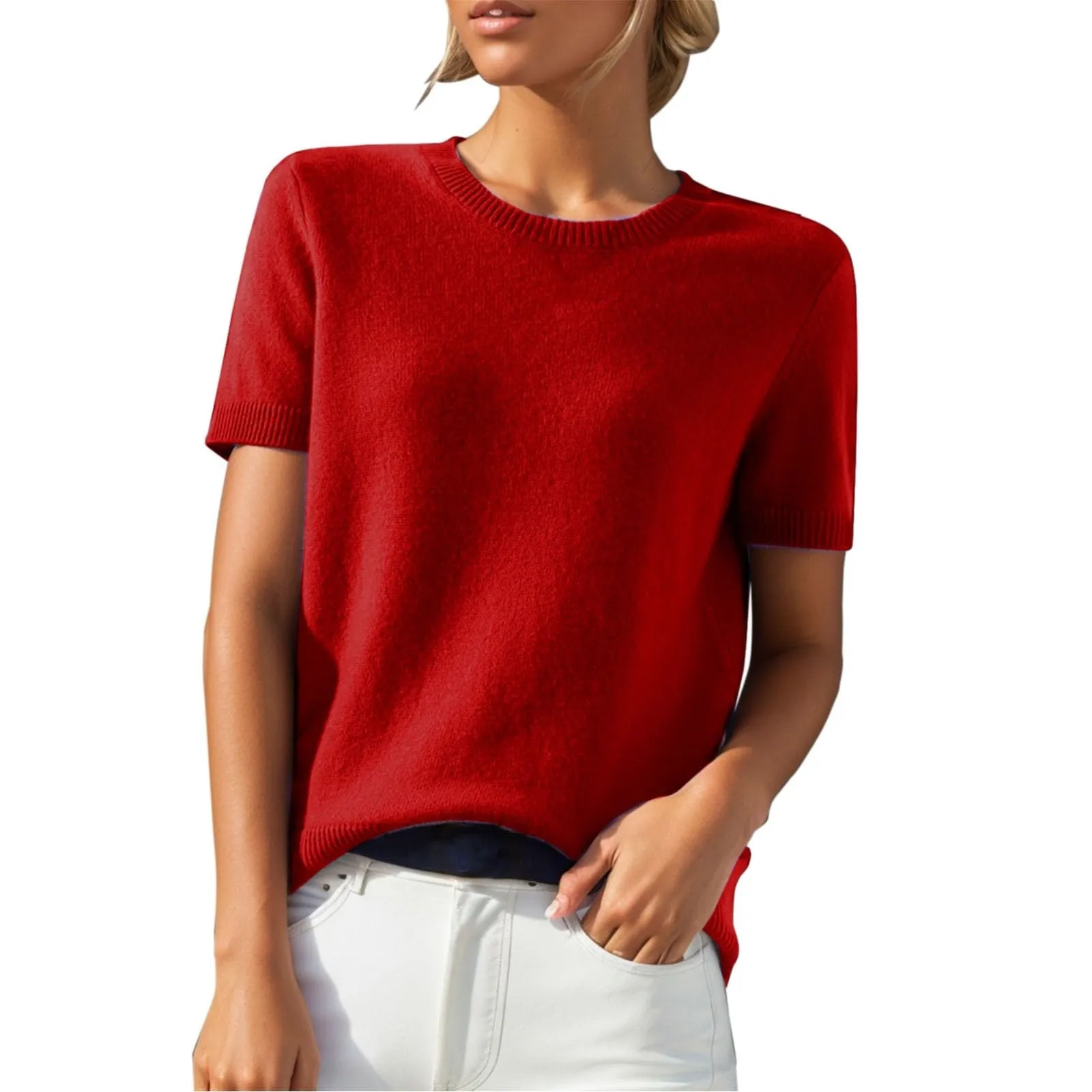 

Women's Knit Short Sleeve Solid Tees Sweaters Work Going Out Tops Tops for Women Womens Tops and Blouses Womens Summer Tops 2025