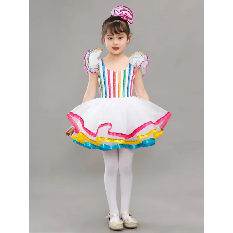 Kinder Danszaal Kleding Pailletten Moderne Dans Korte Rok Meisje Jazz Dans Bal Jurk Bruiloft Prinses Rok