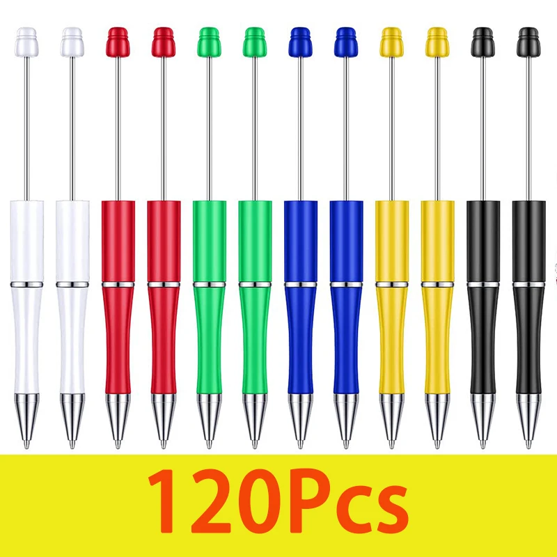 

120Pcs DIY Beadable Pens Beads Plastic Black Ink Ballpoint Pen Diy Pens Making Kit for Women Kids