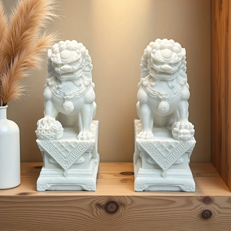 2PCS Foo Dogs Statues Stone Lions, Lion Guardian Feng Shui for Entrance, Garden Decoration, Asian Decoration