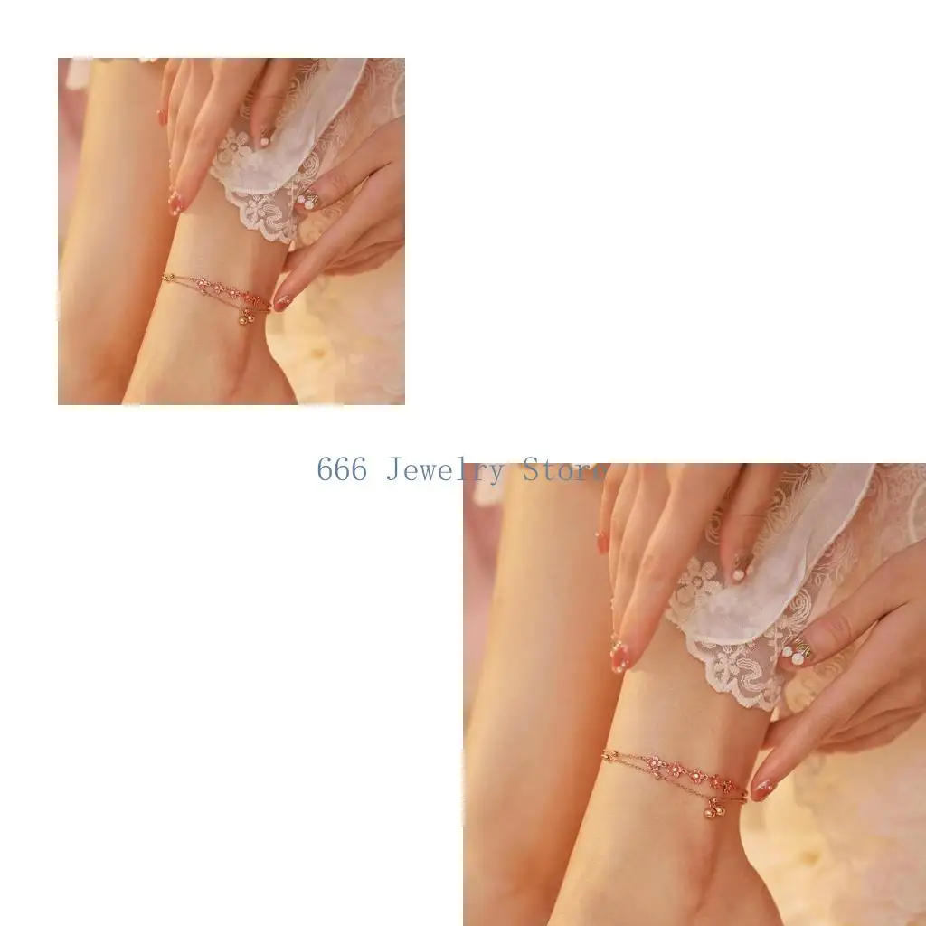 F2TD Delicate Peach Blossom Anklet Accessory For Spring Outings And Daily Wear